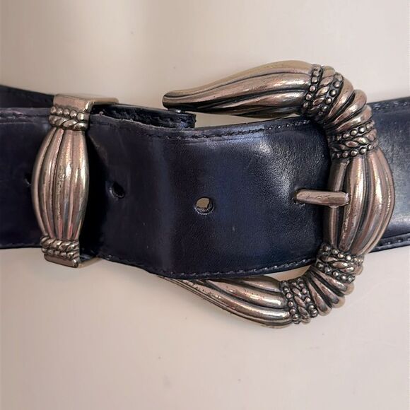 Vintage 1994 Brighton Wide Black Leather‎ Belt with Ornate Gold Buckle main image 7